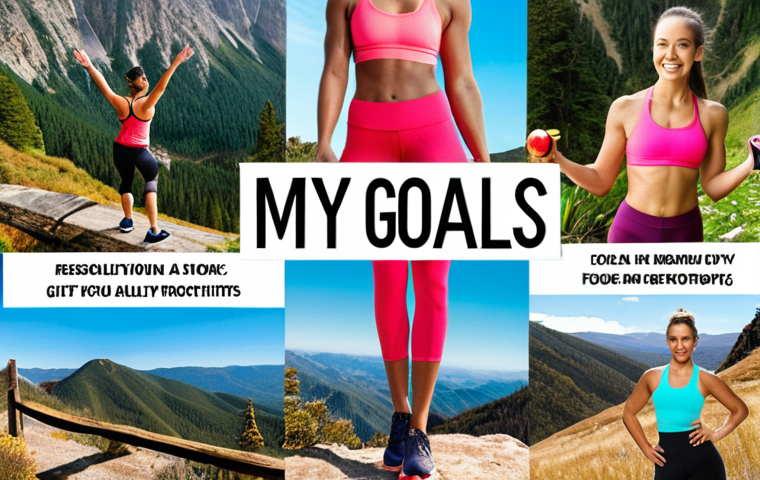 **Image Prompt:** A vibrant vision board filled with inspiring images: a person looking healthy and confident, workout clothes, a beautiful landscape for outdoor activities, and healthy food options. Text overlay: "My Goals."